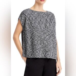 Eileen Fisher White/Black Pointelle Organic Linen Cotton Bateau in Size Medium